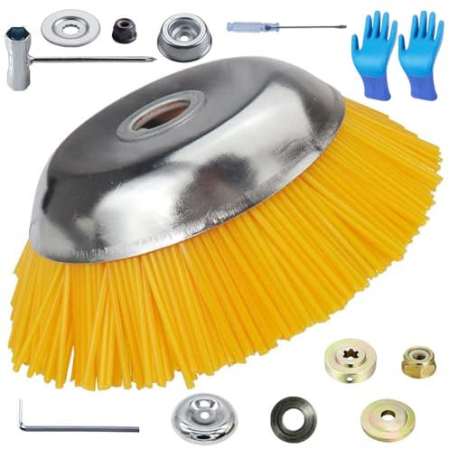 Brosse Métallique pour Débroussailleuse,Tête de Désherbage Fil d'acier,Brosse de Débroussailleuse à Gazon,Brosse à Mauvaises Herbes,Tete Brosse Debroussailleuse Universelle (Jaune)