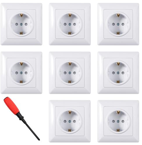 ZIGefofo 8 Stück Steckdosen Unterputz Set Komplett Schuko Steckdose mit Kindersicherung 1 Fach Schutzkontakt Wandsteckdosen mit Erhöhtem Berührungsschutz Weiß 82 mm für Wohnzimmer Küche Büro