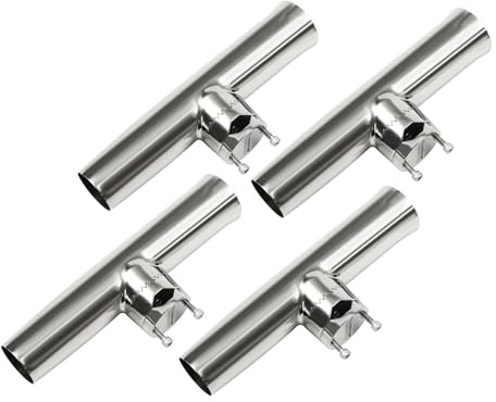 4 x Rutenhalter, Angelrutenhalter auf Edelstahl, Bootsrutenhalter, für Angelfreunde, zum im Freien wie Teichen, Flüssen, Booten, am Meer, 25.7x5.6cm, Silber