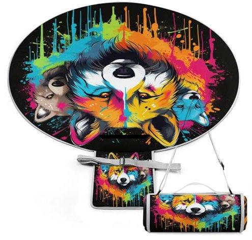 Xiputvl 3D-Eindruck Wolf Bunt Picknickdecke Tiere Strandmatte Outdoor Teppich Wasserdicht, Faltbar Picknick Für Trocken Strand, BBQ, Picknick, Wandern 148x148cm