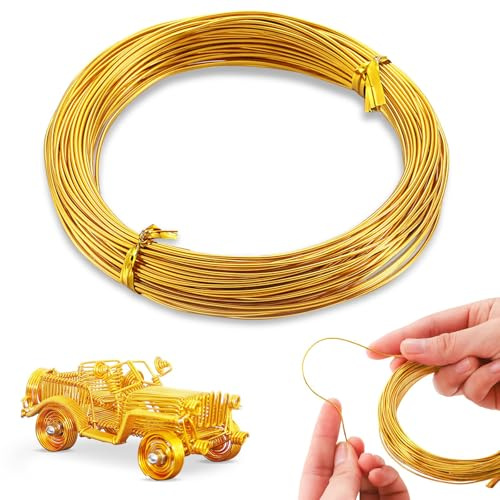 POPOYU Aluminiumdraht 1mm Gold,50M Draht zumBasteln 1mm Gold,Golddraht zum Basteln,Schmuck Draht,Aludraht Basteln,Basteldraht für Schmuck Machen Lieferungen und Crafting