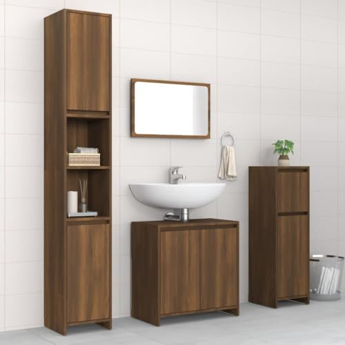 Lauuoeriau Furniture Item home 4-teiliges Badmöbel-Set Braun Eiche Holz-Möbel