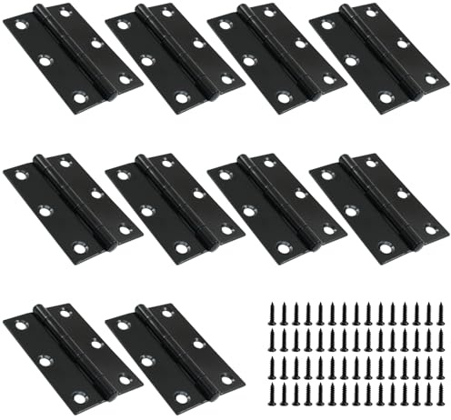 Cjueiom 3 Inch Black Door Hinges Heavy Duty, 10 Pcs | Butt Hinges, 60 Screws Included, For Doors, Windows, Closet, For Drawer, Boxes