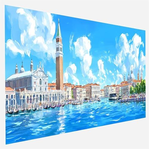 Malen Nach Zahlen Erwachsene Venedig, Paint by Numbers Farbe Malen Nach Zahlen, DIY Vorgedruckte Leinen Leinwand öLgemäLde Kits, Bastelset Erwachsene DIY, Home Haus Decor Geschenk 90x180cm 4-W-1