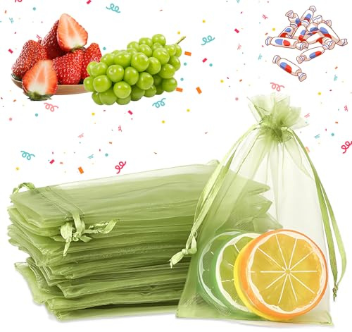 50 Stück Organza Beutelchen Groß 17x23cm, Gras Grün Organzasäckchen mit Kordelzug, Organza Beutel Groß für Hochzeit Bonbons Beutel, Schmuckbeutel, Geschenkbeutel, Garten Schutzbeutel, Obst Schutzsäcke