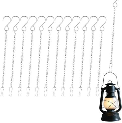 Sdhgerh 12 Hanging Basket Chains Replacement Metal Chains with Hooks Clips Set for Hanging Baskets Plants Flower Bird Feeder Lanterns Outdoor Indoor Decorative Ornaments 9.8 Inch Silver