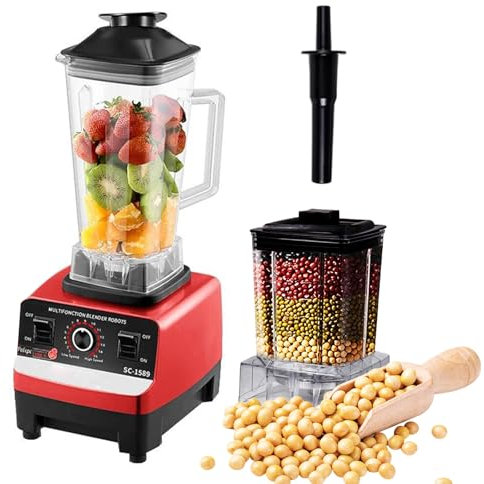 Blender Smoothie Maker with 2L Blending Cup & 600ML Grinding Cup - 6 Stainless Steel Blades, 15 Adjustable Speeds, 48000 RPM High-Power Kitchen Blender for Ice Crushing, Nut Grinding,Red