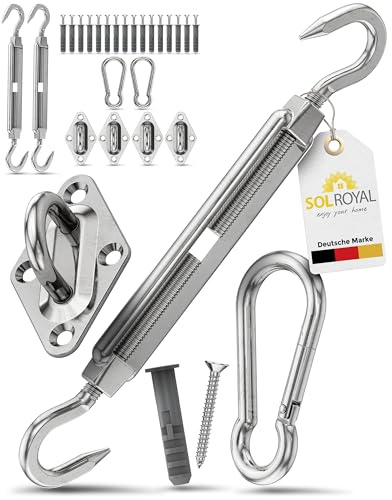 Sol Royal Sonnensegel Montageset Befestigungsset für dreieckig viereckig | Halterung Wand aus rostfreiem Edelstahl Sonnen Segel Befestigung Set Zubehör Rostfreier Rechteckig Wandbefestigung M8