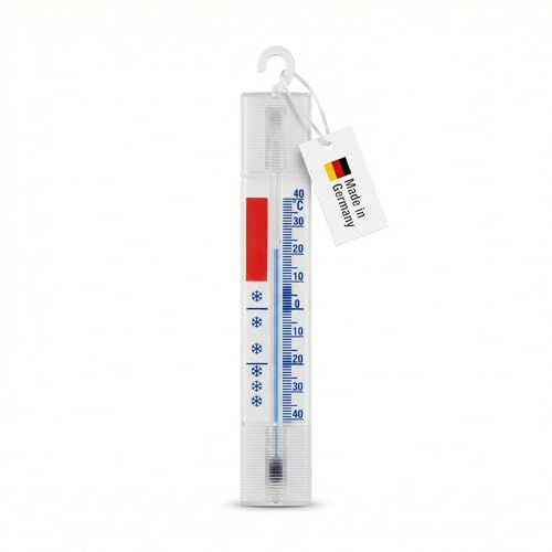 Lantelme Kühlschrankthermometer mit Haken Temperatur + - 40°C | Analog Thermometer Kunststoff Weiß 14cm zum aufhängen für Gefrierschrank Eisfach Kühltheke Kühlfach Kühlschrank (HK-Lang)