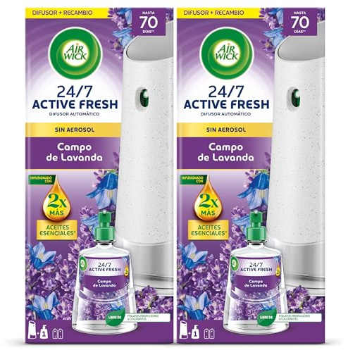 Air Wick Active Fresh Spray Automatico Sin Aerosol - Ambientador para casa con aroma a Lavanda - 2 aparatos + 2 recambios