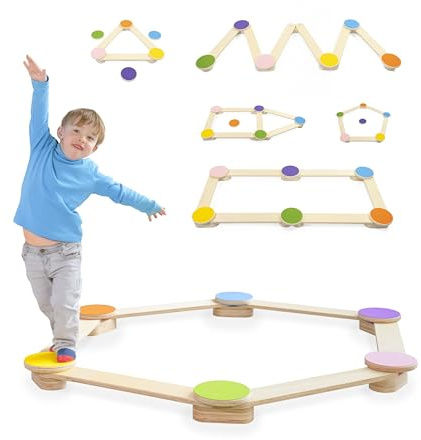 Müller & Blum Balancierbalken für Kinder, Schwebebalken mit farbigen Balanciersteinen, Montessori Spielzeug für Drinnen & Draußen, Verbesserung von Koordination, Stabilität & Balance