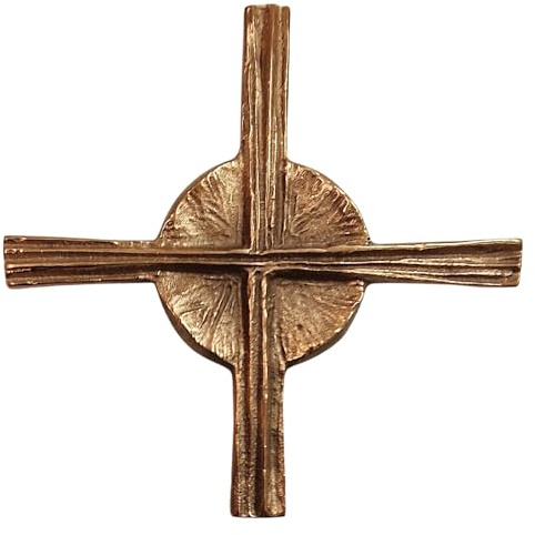 Herzmensch Quadratisches Kreuz modern 10 x 10 cm massive Bronze gold - Wandkreuz zur Haussegnung, Geschenk zur Hochzeit, Kommunion oder Weihnachten