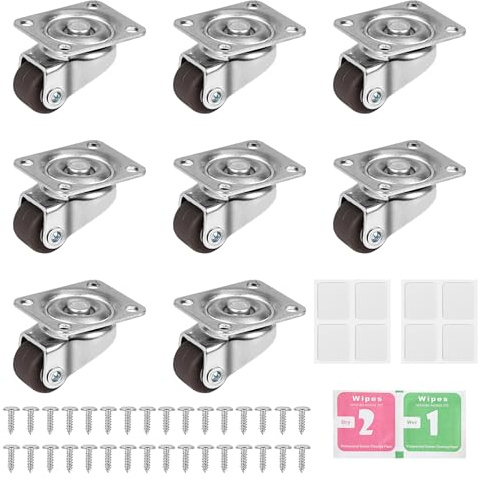 Möbelrollen Klein, 8 Stück Kleine Möbelrollen Lenkrollen, 360 Grad Mini Räder Lenkrollen Klein Gummi Laufrollen mit Stahloberplatte für Mini Möbel Aufbewahrungsbox(12mm) (8)