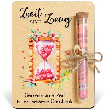 BOFUNX Zeit Statt Zeug Geldgeschenk Verpackung - Holz Karte mit Reagenzglas, Gemeinsame Zeit Geschenk für Geburtstag Hochzeit Weihnachten Jahrestag