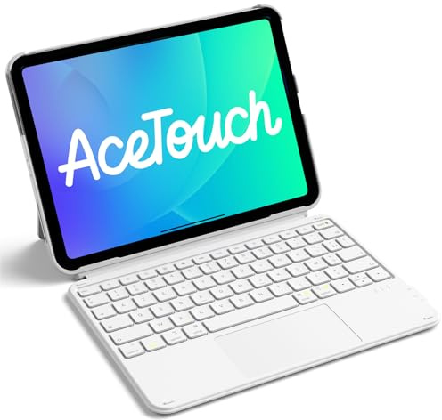 Inateck Coque Clavier pour iPad 11e/10e Gén, pour iPad 10e (10,9)/11e (2025 A16), Air 11 M3/M2, Air 6/5/4e, Pro 11 4e-1re, Clavier Ultraléger Détachable avec Pavé Tactile, Blanc AceTouch