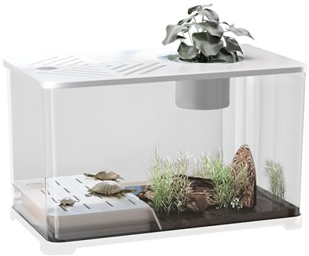 Aquarium Becken | Großes Aquarium Goldfisch Starterset,Panorama Sichtbecken Mit Schildkröten Ruhebereich Für Guppy Quallen Und Wasserpflanzen Als Schreibtisch Deko