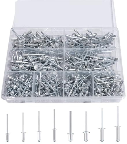 Kit assortimento di rivetti a strappo, set di rivetti in alluminio in 8 misure, rivetti ciechi for metallo con organizer 80/100/160/385 pezzi(100pcs 5X8mm)