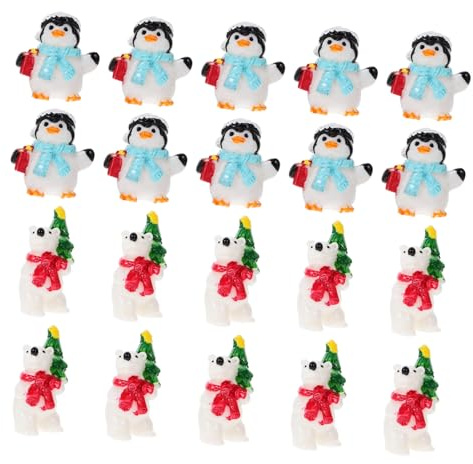 CLISPEED 20 Stück Teiliges Weihnachts Miniaturfiguren aus Robustem Harz mit Bären und Pinguin Figuren für DIY Mikrolandschaften Weihnachtsdeko Drinnen und Draußen Festliche Tisch und