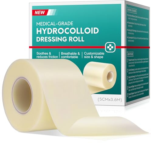 Hydrokolloid-Bandagenrolle, Hydrokolloid-Pflasterbandagen mit Selbstklebefunktion, zuschneidbar, flexibel und wasserfest, Größe und Form nach Wunsch – 5 cm × 3,6 m