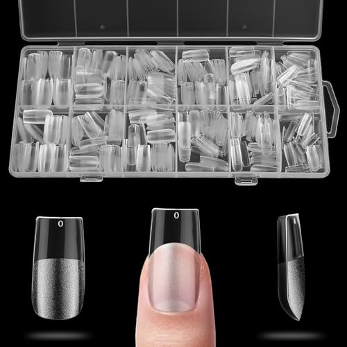 600 Pcs Kit Faux Ongles Carrés, Capsule Ongle Carrés à Coller en Acrylique Semi-mat Couvrant Entièrement Transparents pour Extensions de Gel, Maison et Salon (12 Tailles, Carré A)
