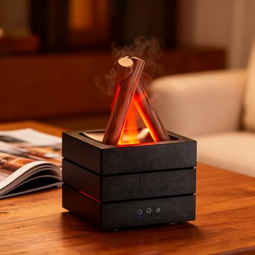 Flammen Aroma Diffuser, 280ml 7-Farben Aroma Diffuser für ätherische öle, Flammeneffekt Diffusor für ätherische Öle mit Fernbedienung, 3-Stufen-Timer, Stromausfallschutz, Leiser Betrieb
