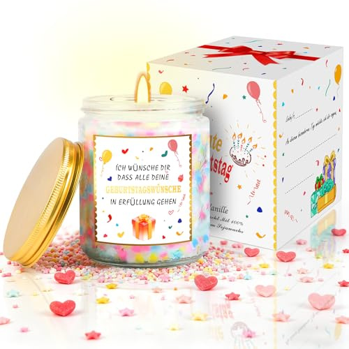 Geburtstagsgeschenk für Frauen, Vanille Duftkerze geburtstagskerze, Kerzen Geschenk Happy Birthday Kerzen Geburtstag für Frau Freundin Mama, Schwester, Oma & Tochter (200g)
