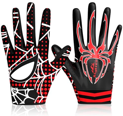Alytree Guantes de fútbol americano juvenil, guantes receptores adhesivos con agarre súper pegajoso, para niños y niñas de 8 a 12 años, rojo, mediano