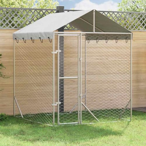 Lumanois Outdoor-Hundezwinger mit Dach Silber 2x2x2,5 m Verzinkter Stahl,29.65kg,153675