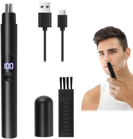 Tondeuse Nez, USB C Tondeuse Oreilles, Tête Arrondie 360°, IPX7 et LCD | Professionnelle 3-en-1 Coupe Précise Rechargeable, pour Les Poils du Nez, Des Oreilles et Des Sourcils, Indolore