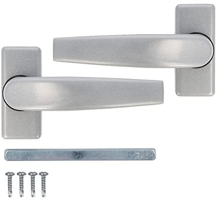 Amig - Set di Maniglie per Porta da Interni con Rosetta | Modello Maniglia Delta | 121 x 72 mm | Elegante e Semplice | Quadro da 8 mm | Maniglia Ergonomica | Alluminio Argentato