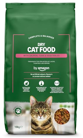 by Amazon - Croquettes complètes pour chats adultes, au saumon, thon et légumes, 1 lot de 10kg