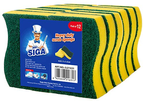 MR.SIGA Heavy Duty Scrub Sponge, Pack of 12, Size:11 x 7 x 3 cm, 4.3 x 2.8 x 1.2