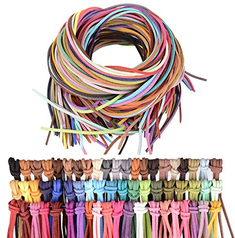 60pcs 60metros 3mm Cuerda Cuero Cordón Pulsera Plana 60 Colores Hilo Cuero Collar Colgante Manualidades Fabricación de Bisutería Abalorios Artesanía