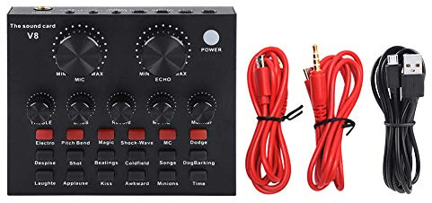External Sound Card, USB V8 Live External Sound Mixer Board, Voice Changer Sound Card with Multiple Sound Effects for Live Recording Home KTV Voice Chat