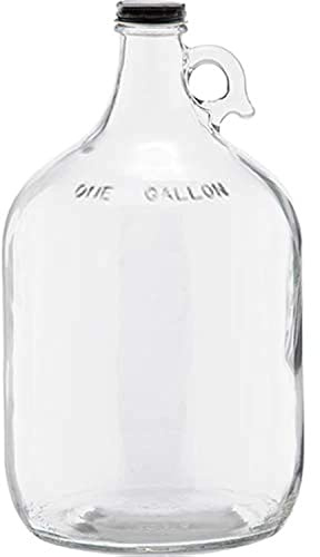 C-Store Packaging 1 Gallon (128oz) Glass Fermenting Jug with Handle, Black Polyseal Lid & Cap (Pack of 1)
