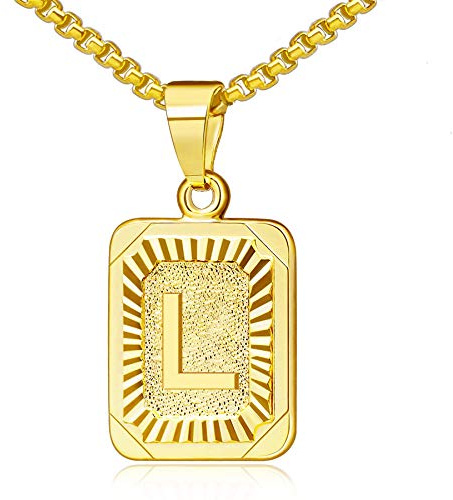 OIDEA Halskette mit Buchstaben A-Z, Silber Gold, Charme, für Herren/Damen A-Z Buchstabe Anhänger Rechteck Dog Tag Kette aus Edelstahl Weizenkette Schmuck Geschenk für Männer Frauen
