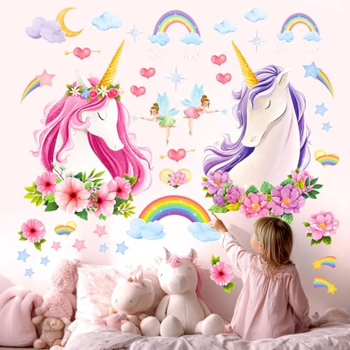 DECOWALL SG-2105 Unicorns Väggdekaler Skal och Stick Avtagbara Väggdekaler för Barn Nursery Sovrum Vardagsrum