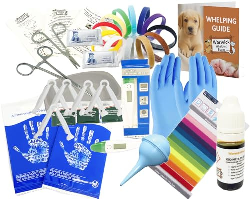 Kit de mise bas pour chiots et chatons reines - Ciseaux stériles, pinces, aspirateur, iode et
