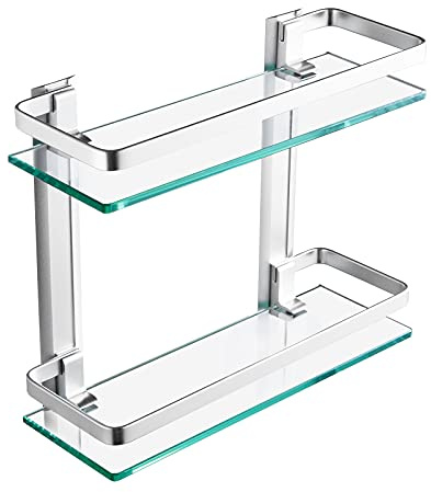 KES Étagère Salle de Bain Tablette Verre Trempé 8mm Etagere Douche Murale Aluminium Argent, A4126B