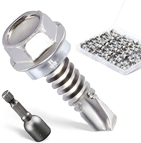 Litorange 50 tornillos de cabeza hexagonal autoperforantes de acero inoxidable 410 M6.3 x 19 mm,tornillos autoperforantes de cabeza hexagonal para conductos de aire, ventiladores, rieles de metal