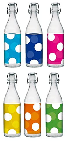 1 Bottiglia da Tavola in Vetro Tappo Ermetico Decoro 60's 1 Litro 6 Colori