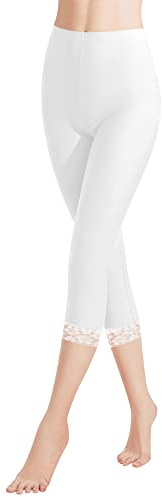 Libella Damleggings, 3/4 byxor med spets av bomull, capribyxor med hög midja, färgglada, smala träningsbyxor, flerfärgade, 4166, 1-pack vit, XL