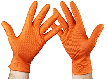 KMINA - Nitrilhandschuhe Diamanttextur L, Einweg, Mechanische Handschuhe, Orange Grip, LATEXFREI (x1 Pack 50 Stücke)