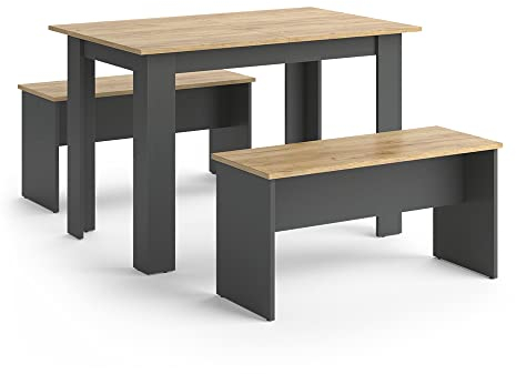 Vicco Esstisch Set Sentio, Anthrazit/Goldkraft Eiche, 112 x 73.6 cm mit 2 Bänken