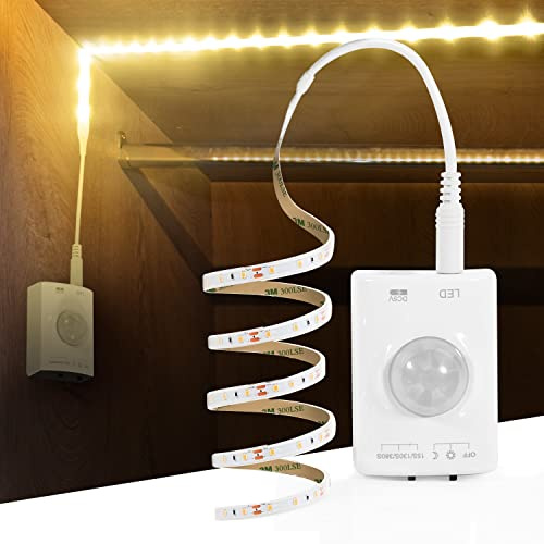 KUCAM LED Streifen mit Bewegungsmelder Batterie, 2M LED Strip Akku Aufladbar USB-C, Timer, Selbstklebend für Schrankbeleuchtung, Treppenbeleuchtung, Unterbauleuchte, Küche & Bett (Warmweiß, 2M)