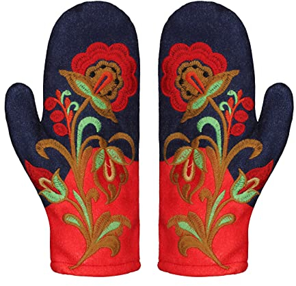 IBLUELOVER Winterhandschuhe Damen Fäustlinge Kaschmir Handschuhe Warm Stickerei Winterhandschuhe Verdickt Outdoor Fausthandschuhe Winddicht Camping Skihandschuhe Snowboard Radfahren Strickhandschuhe