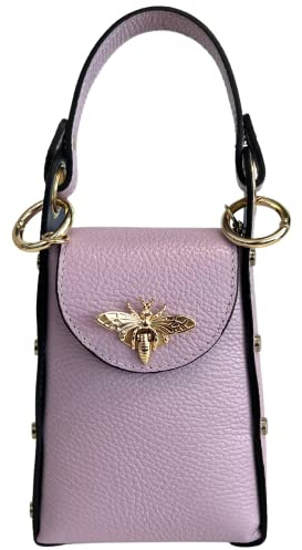 Modarno mini borsa in Vera pelle dollaro con chiusura a moschettone a forma di ape, borchie laterali, catena metallica rimovibile, manico in pelle