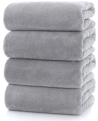 Lumimi Towels 4-Piece Soft Microfiber Bath Towel Set Incredibly Absorbent Lightweight Quick Dry and Durable, 55 L x 27 W, 4 Pack Light Grey