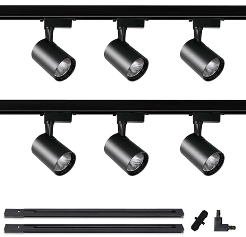 Bravsekai pista de iluminación kits de cabezas, 6 luces de la pista extendida 2x1m H Tipo de carriles de la pista 20W 3000K blanco cálido lámpara de techo del proyector