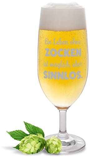 JUNIWORDS Biertulpe mit Gravur, Ein Leben ohne Zocken ist möglich, aber sinnlos, Bierglas (1009834)
